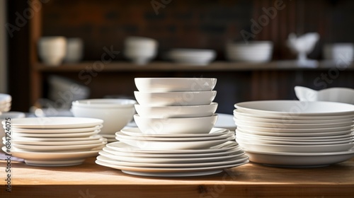 A stack of classic white plates and bowls, representing the timeless elegance of everyday dining essentials.