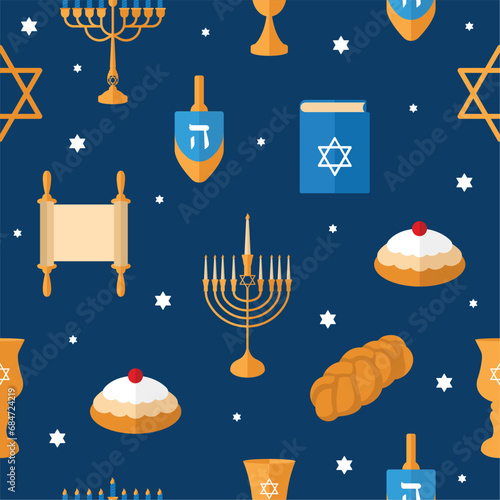 Hanukkah icons Colored pattern background Vector illustration