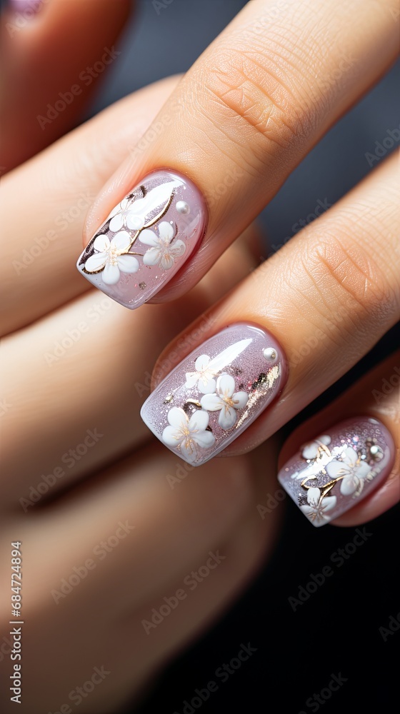 Beautiful well-groomed hands of the bride with modern manicure, nail design for the bride Beautiful well-groomed hands of the bride with modern manicure, nail design for the bride