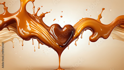 Caramel concept in a flow of waves Set composition of food photography concept