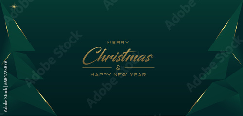Luxury premium background, Merry Christmas and Happy New Year. Modern and abstract christmas tree design. Dark green and gold .Vector template	
