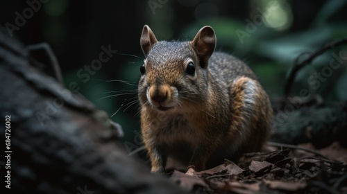 Close up of a wild squirrel in the forest. Shallow depth of field. Wilderness Concept. Wildlife Concept.