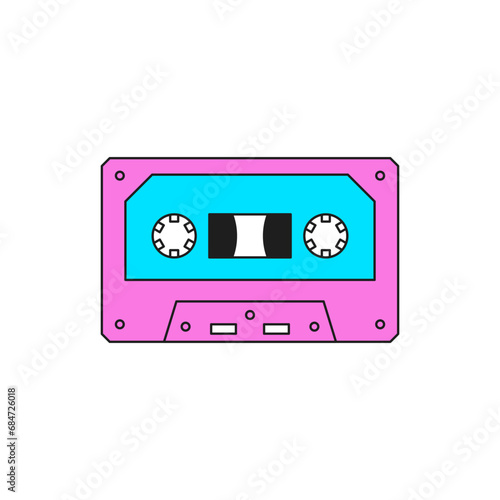 Y2k retro audio tape cassette music multimedia cartoon element groovy style icon vector flat