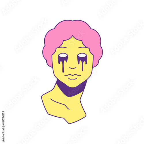 Y2k crying sculpture antique woman bust cartoon element groovy style icon vector flat illustration