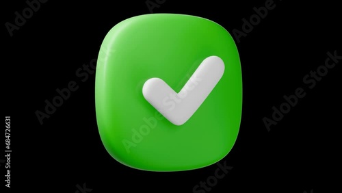 Check mark tick box icon simple looped animation. Transparent backgound. QuickTime 3d rendered movie with alpha channel