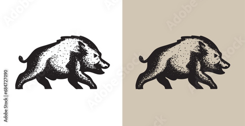 Hand-drawn Wild Boar vector illustrations. Wild Boar vintage mascot design. Retro illustration of a wild boar.