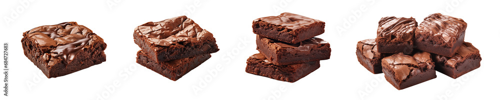 Set of pieces of fresh delicious chocolate brownie, cut out - stock png. Set of pieces of fresh delicious chocolate brownie, cut out - stock png.