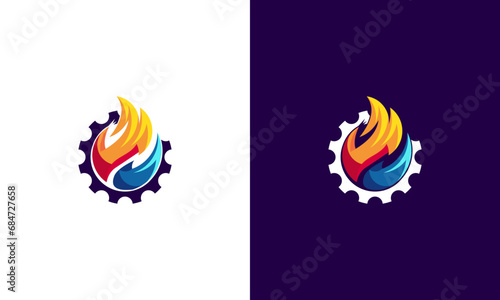 fire and water gear colorful logo design vector