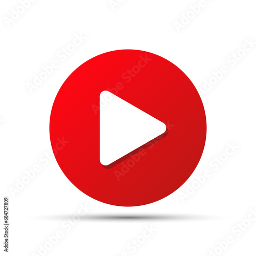 Red play button. Flat start icon for UI. Multimedia symbol. Vector illustration