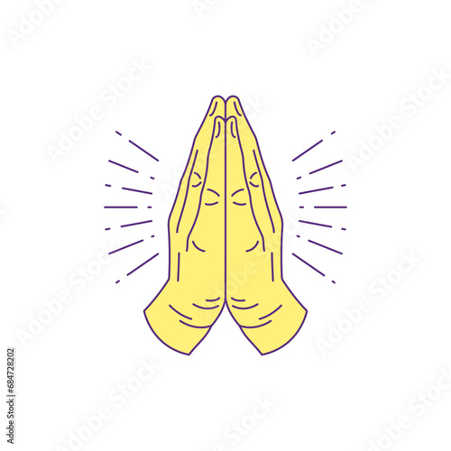 Y2k praying hands gesture cartoon element emoji groovy style icon vector flat illustration photo