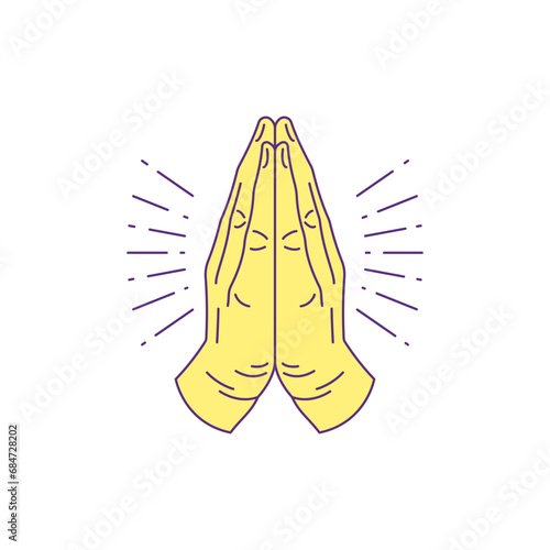 Y2k praying hands gesture cartoon element emoji groovy style icon vector flat illustration