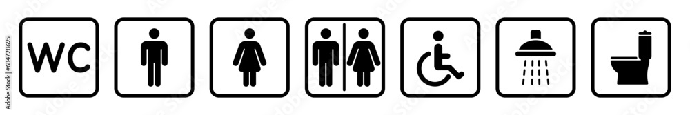 WC Symbole, toilet vector icons set, man or women restroom WC Symbole, toilet vector icons set, man or women restroom