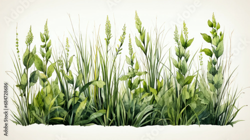 Green grass. Farm life watercolor illustration. Agriculture art. Gardening.