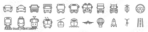 Line public road transport icons set