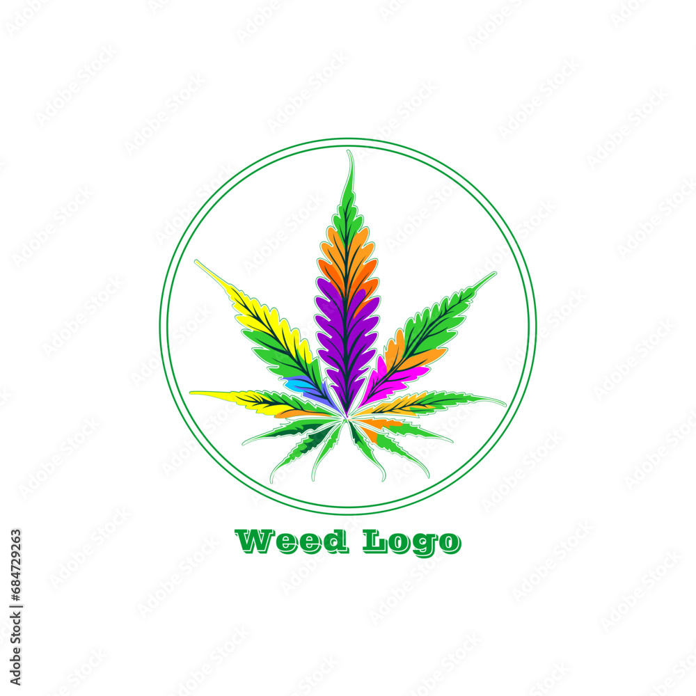 The logo design is in the shape of a colorful marijuana leaf, very suitable for pharmaceutical, health and herbal medicine brands.