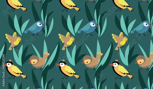 Vector pattern with birds. Bright print for textiles and packaging.