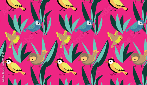 Vector pattern with birds. Bright print for textiles and packaging.