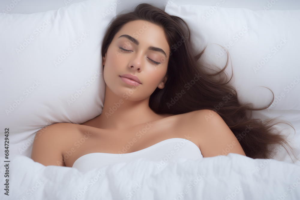 Young woman sleeping in white bed Young woman sleeping in white bed