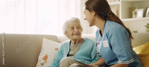 Senior care, nurse helping senior patient for medical help, healthcare or physiotherapy, volunteer caregiver nursing home for disability rehabilitation