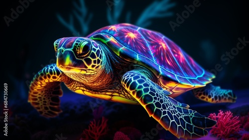 AI Generated Aldabra Giant Tortoise neon Color illustration photo