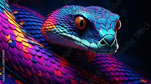 AI Generated Amethystine Python snake neon Color illustration photo