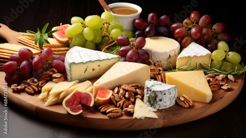 Various cheeses. Сheese plate beautifully served in restaurant. Exquisite Cheese Delights. An Ode to Fromage Flavors