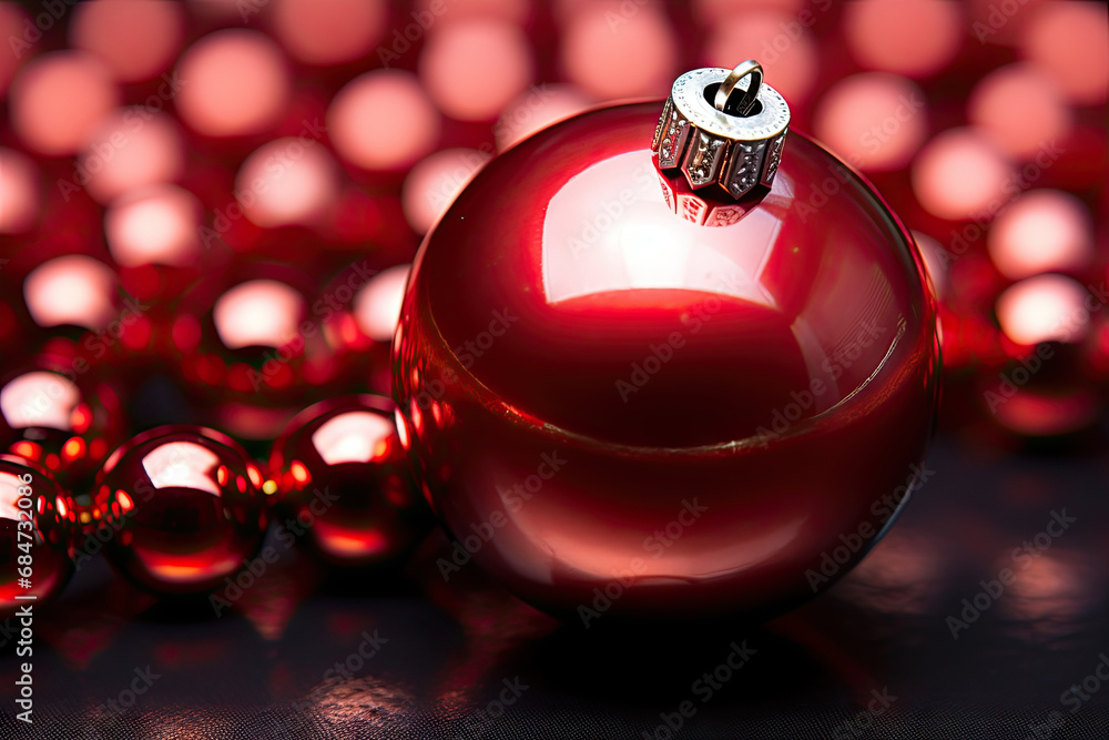 A red christmas ornament sitting on top of a table