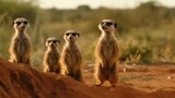 Meerkat family in the African savanna. Wilderness Concept. Wildlife Concept.