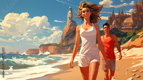 A couple in love walks alon...