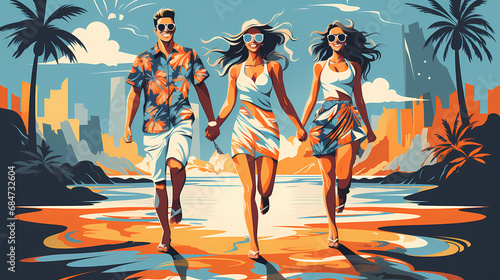 A couple in love walks alon...