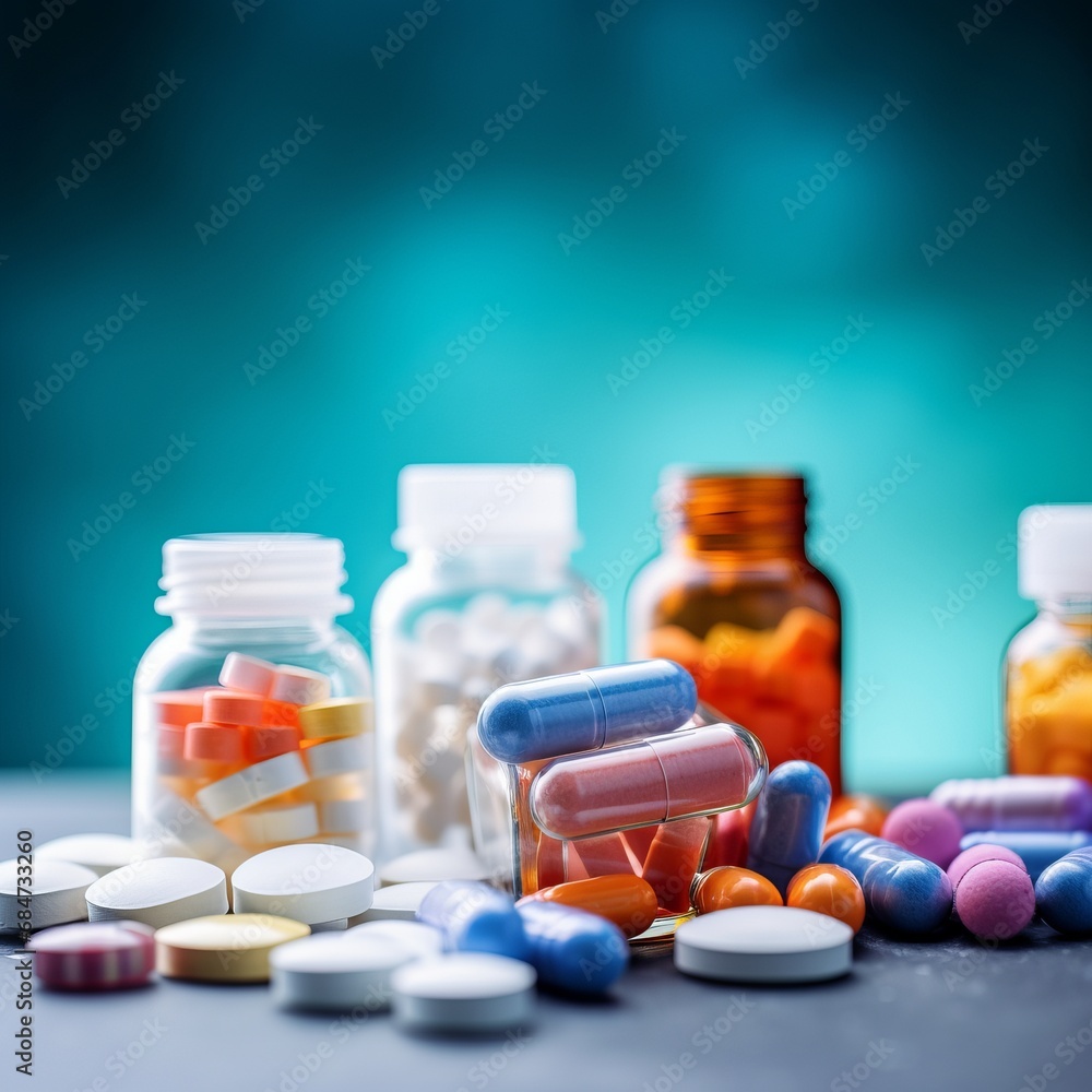 Pills and Bottles in a Healthcare Medication and Drug Research Setting Pills and Bottles in a Healthcare Medication and Drug Research Setting