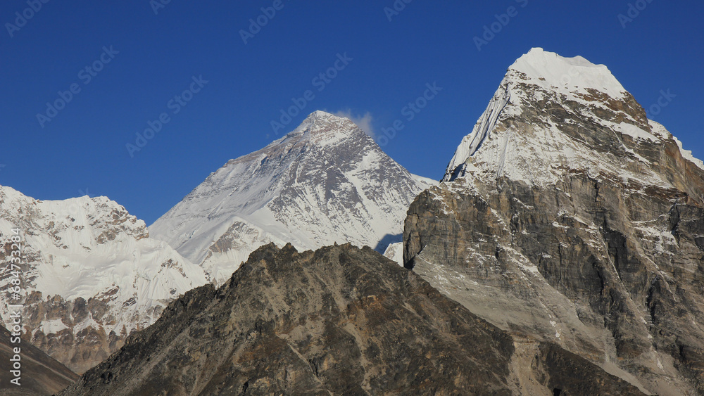 Blue blue sky over Mount Everest, Nepal.