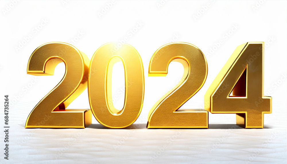 Happy new year 2024 golden numbers with on white background Happy new year 2024 golden numbers with on white background