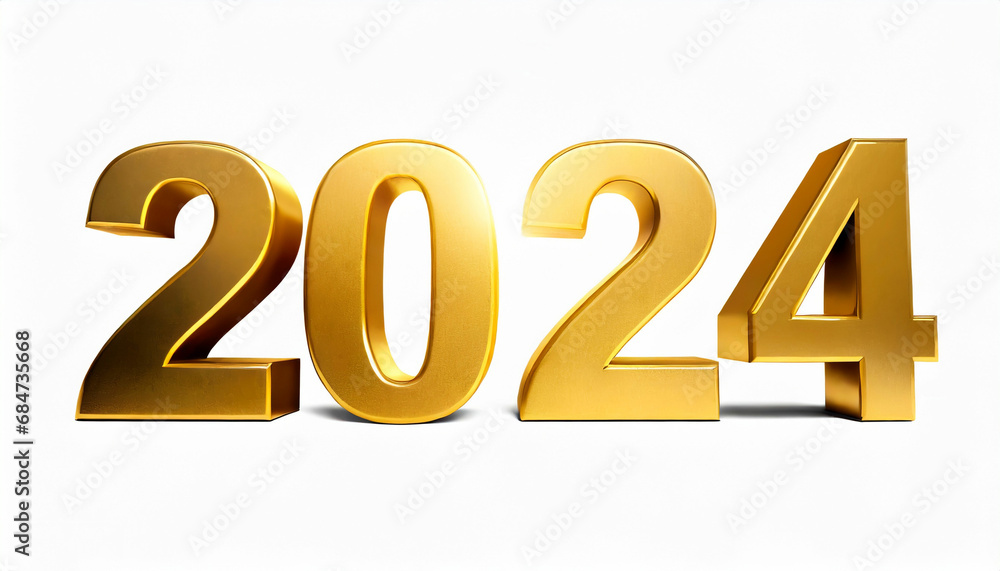 Happy new year 2024 golden numbers with on white background Happy new year 2024 golden numbers with on white background