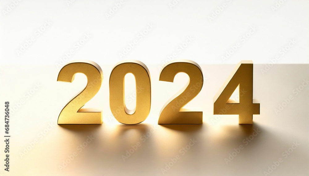 Happy new year 2024 golden numbers with on white background
