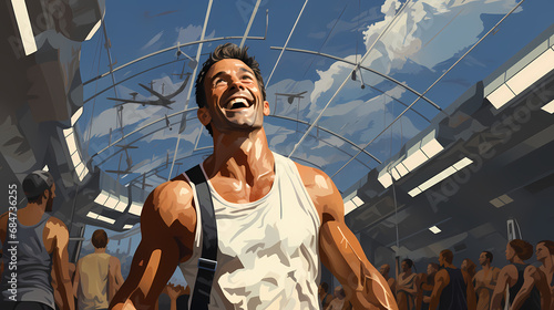 Happy young man smiling, an...