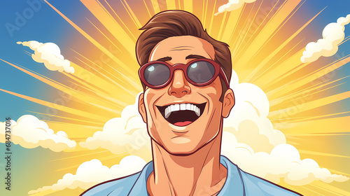 Happy young man smiling  and laughing outdoors illustration