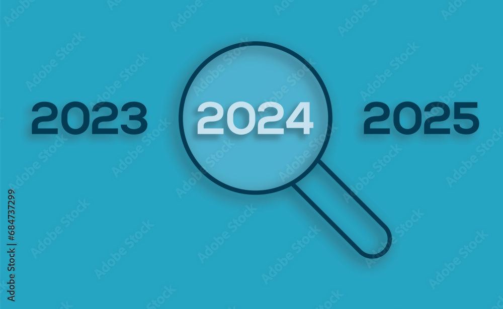 Happy new year 2024 with magnifying glass business concept banner background. Happy new year 2024 with magnifying glass business concept banner background.