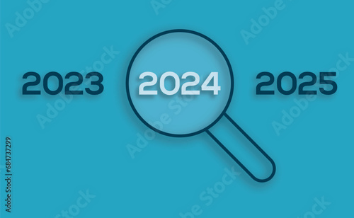 Happy new year 2024 with magnifying glass business concept banner background.