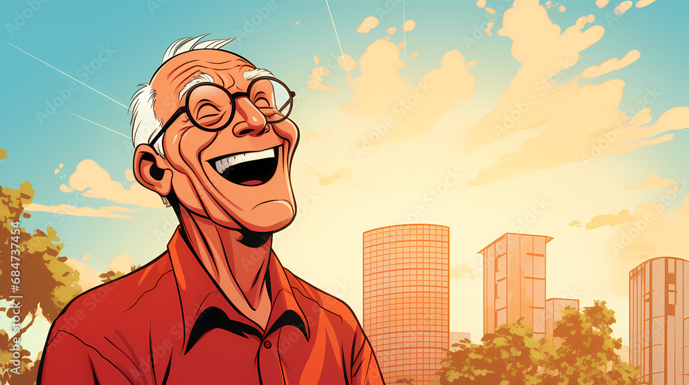 Happy young man smiling, and laughing outdoors illustration Happy young man smiling, and laughing outdoors illustration