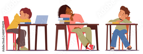 Exhausted Students Sprawl Across Desks, Their Weary Faces Pressed Into Open Textbooks. Pencils And Notebooks Surround