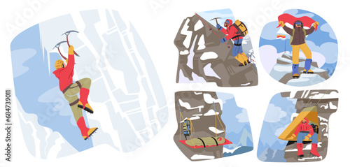 Determined Mountain Climbers Ascend Rocky Peaks, Conquering Challenges With Unwavering Spirit