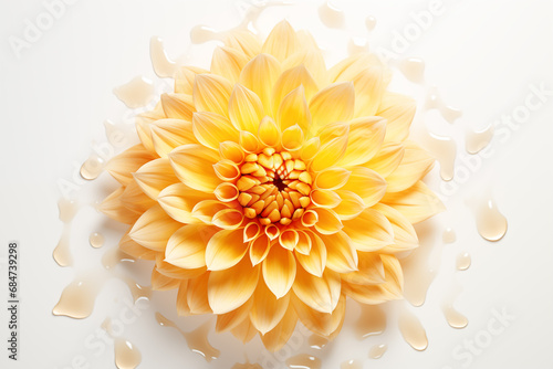 Ginger dahlia flower on a white background, Top view, Flat lay minimal creative floral concept, Generative AI