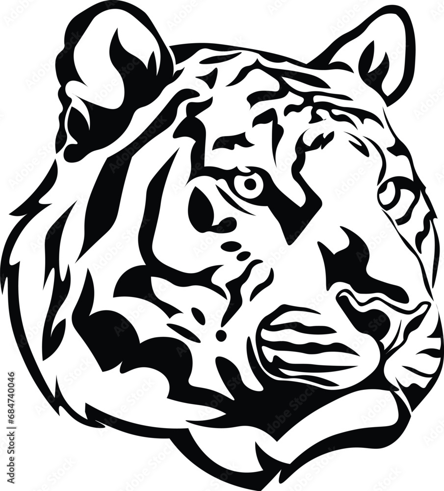 Obraz premium Cartoon Black and White Isolated Illustration Vector Of A Tigers Head
