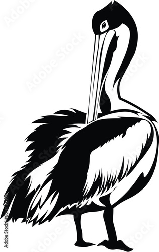 Cartoon Black and White Isolated Illustration Vector Of A Pelican