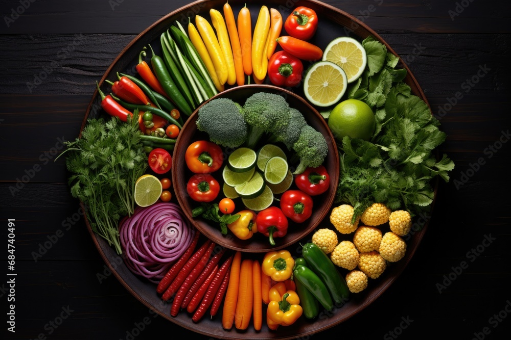 A vibrant plate showcases a colorful medley of nutrient-packed vegetables , Generative Ai