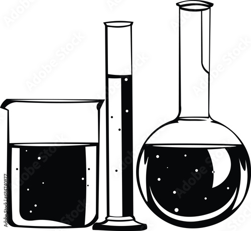 Cartoon Black and White Isolated Illustration Vector Of Scientific Glassware for Laboratories
