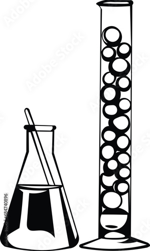 Cartoon Black and White Isolated Illustration Vector Of Scientific Glassware for Laboratories