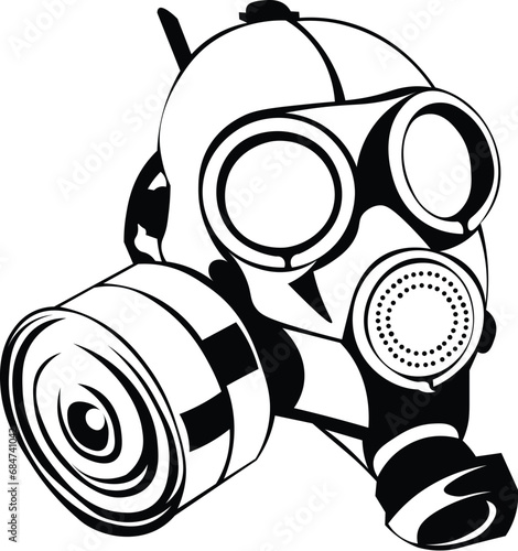 Cartoon Black and White Isolated Illustration Vector Of A Military Gas Mask