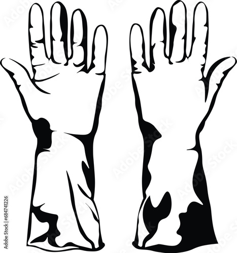 Cartoon Black and White Isolated Illustration Vector Of A Pair of Marigold Plastic Cleaning Gloves